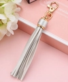 Silver leather tassel keychain with gold lobster clasp for women bag accessory - Silver