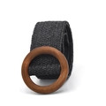 Cintura elastica intrecciata nera da donna con fibbia rotonda in legno su fondo bianco - Fibbia Rotonda / Nero