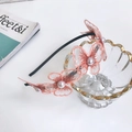 Diadema de mariposa y flores de encaje rosa con perlas sobre banda fina negra - Rosa