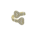 Close-up of heart-shaped open ring with micro-paved baguette and round zircons - US Size 5 / Gold