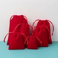 Set of red velvet drawstring pouches in various sizes for jewelry and gift storage - 5*7cm / Red