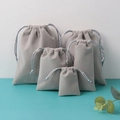 Gray plush velvet drawstring jewelry bags in five assorted sizes for gift packaging - Gray