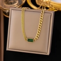 XLH389 Asymmetric Link Emerald Necklace Gold