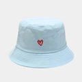 Close-up of heart embroidery on light blue cotton bucket hat with fine stitching detail - M (56-58cm) / Light Blue