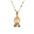 Golden buddha pendant necklace with pink and iridescent stones on a gold chain - 18K Gold