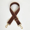 Adjustable 3.8cm dark brown wide woven shoulder strap with polished gold hardware hooks - Coffee / Silver Hardware
