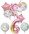 Unicorn 6th birthday balloon set with pink stars and iridescent number six balloon - Unicorn Set for 6th Birthday