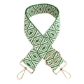 Adjustable green and white geometric diamond jacquard wide shoulder bag strap with gold clips - Bright Green