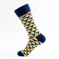Mid-calf cotton socks featuring blue and orange houndstooth geometric patterns - EU 41-46 / Navy Lake Green Yellow Geometric