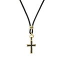 Collana con ciondolo a croce placcata in oro con zirconi colorati e cordino nero opaco - Nero (CN0087YH Nero)