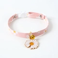 Detail of pink fabric pet collar with daisy patterns, gold bell and quick-release safety buckle - S (17-32cm) / White Daisy