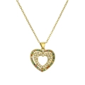 Golden heart necklace with multicolor stones and zircon pavé on a fine chain - Double Layer Multi-color Zirconia Heart