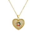 Golden heart necklace with zircon pave and colorful gemstone flower on white background - Colorful Flower Pave Heart