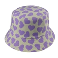 Close-up of purple heart print pattern on beige canvas sun hat with detailed stitching - 58cm / Purple