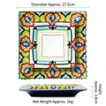 Square Mediterranean ceramic dinner plate with colorful hand-painted patterns - 10.8 Inch Large Square Plate