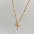 Elegant gold cross pendant necklace with white crystals on a minimalist thin chain - Gold