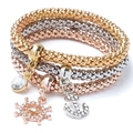 Three-tone beaded stretch bracelet set with anchor, rudder, and crystal heart charms - 1042 Anchor Set