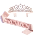 Details von Roségold-Strass-Tiara und rosa Glitzer-Schärpe mit Birthday Girl Schriftzug - Roségold Set