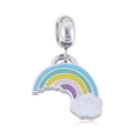 Rainbow enamel pendant in stainless steel with white cloud detail on white background - Rainbow Cloud Style (NO.4)