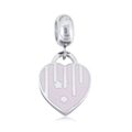Macro detail of silver heart pendant with pink enamel finish and star pattern engraving - Pink Heart with Stars (NO.1)