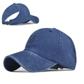 Berretto da baseball blu navy lavato con foro per coda di cavallo e fibbia in metallo - Stile Fibbia in Metallo / Blu Navy Lavato