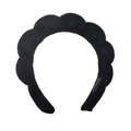 Detail of black twisted sponge headband showing the handmade label and soft towel texture - Black Towel Cloth Braided