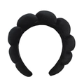 Detail of a thick black padded sponge headband with a soft cloud texture for spa use - Black Golden Velvet