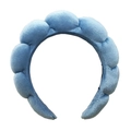 Macro view of thickened light blue sponge headband with soft plush velvet texture - Light Blue Golden Velvet