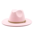 Classic pink wool fedora hat with brown leather belt and gold buckle for women - Pink