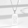 Titanium steel Aquarius zodiac necklace with silver tarot card pendant and star chart - Aquarius / Steel