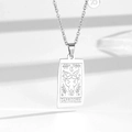 Silver Capricorn zodiac pendant necklace with rectangular tarot card design on white stand - Capricorn / Steel
