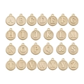Set of 26 round golden alloy alphabet charms from A to Z with light beige enamel finish - Letter A / Round / Champagne