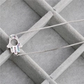 Silver Hamsa Hand Necklace with colorful zircon stones in a velvet display box - B0149 Hamsa C Platinum Silver