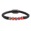 Bracciale in pelle con perline di malachite e chiusura magnetica per uomo - Rosso