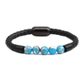 Pulsera de cuero negro trenzado con cuentas de mármol azul y cierre magnético - Azul lago