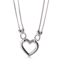 Double-layered square box chain necklace with hollow heart pendant in silver stainless steel - Hollow Heart Style (KN108082-Z)