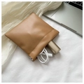 Brown leather pouch with spring clip closure for storing cables and small accessories - Large / Khaki