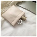 Mini beige PU leather storage pouch with squeeze opening for cables and lipstick - Large / White
