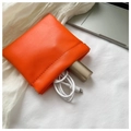 Minimalist bright orange PU leather mini pouch with squeeze top for cable storage - Large / Orange