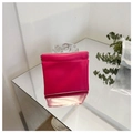 Mini rose red leather pouch with metal spring clip closure on a reflective surface - Small / Rose Red