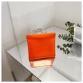 Minimalist bright orange leather squeeze pouch with mirror reflection on white background - Small / Orange