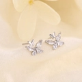 Sparkling S925 silver double butterfly stud earrings with marquise zircon stones - Silver