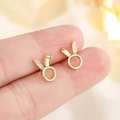 Minimalist S925 silver gold-plated rabbit stud earrings with shimmering zircon accents - Gold