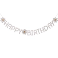 Minimalist Happy Birthday party banner with white daisies for baby birthday celebrations - Ins Style Pure White Birthday Banner