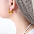Polished gold titanium steel twist hoop earrings in a French U-shape style for women - F856 / Gold