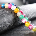 Vibrant round natural agate beads bracelet with colorful mixed chalcedony gemstones - Multicolor Agate