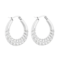 Textured silver teardrop hoop earrings with spiral pattern in stainless steel finish - Striped Hollow Earrings - Steel Color