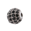 Spherical 8mm silver bead with black pave-set zircon for DIY jewelry making - Black Zirconia White Gold Plated
