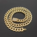 12mm vergulde cuban link ketting met volledige diamantzetting en stevige boxsluiting - 18cm / 12mm Flip Goud