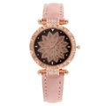 Elegant rose gold watch with pink frosted strap and sparkling diamond floral dial - Pink